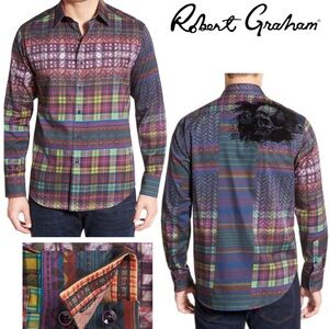 Robert Graham Art Kilt Tartan Print Sport Classic Fit Button Up Shirt Western L